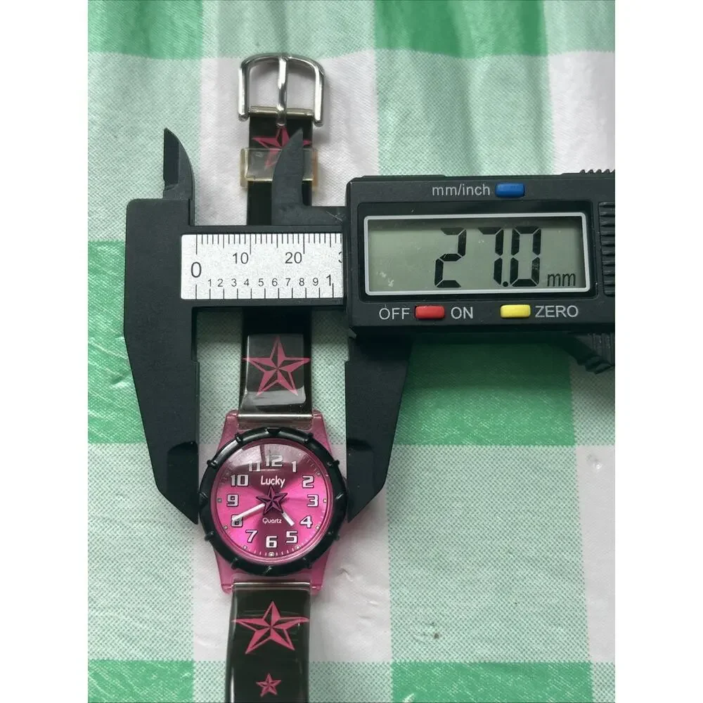Lucky Pink Dial Black And Pink Star Band Kids Watch